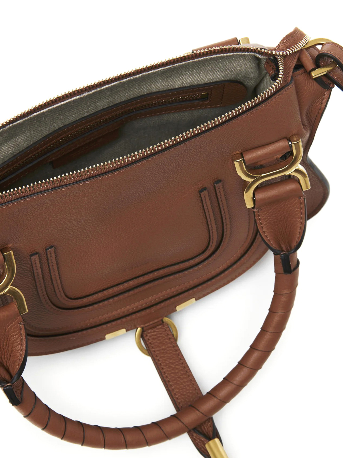 Chloé Marcie Small Double Carry Satchel Bag In Grained Leather In Marrón