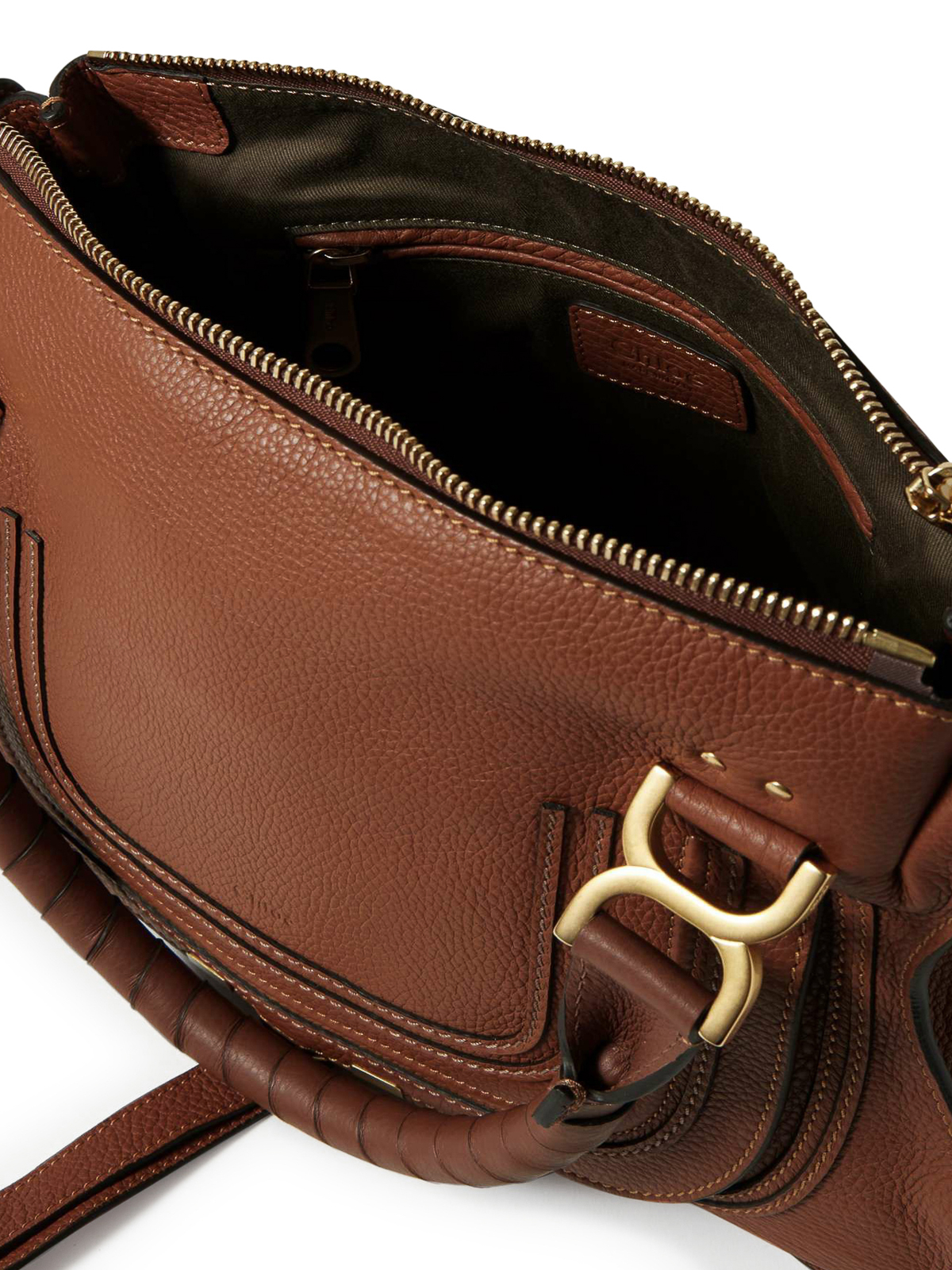 Chloé Marcie Small Double Carry Satchel Bag In Grained Leather In Marrón