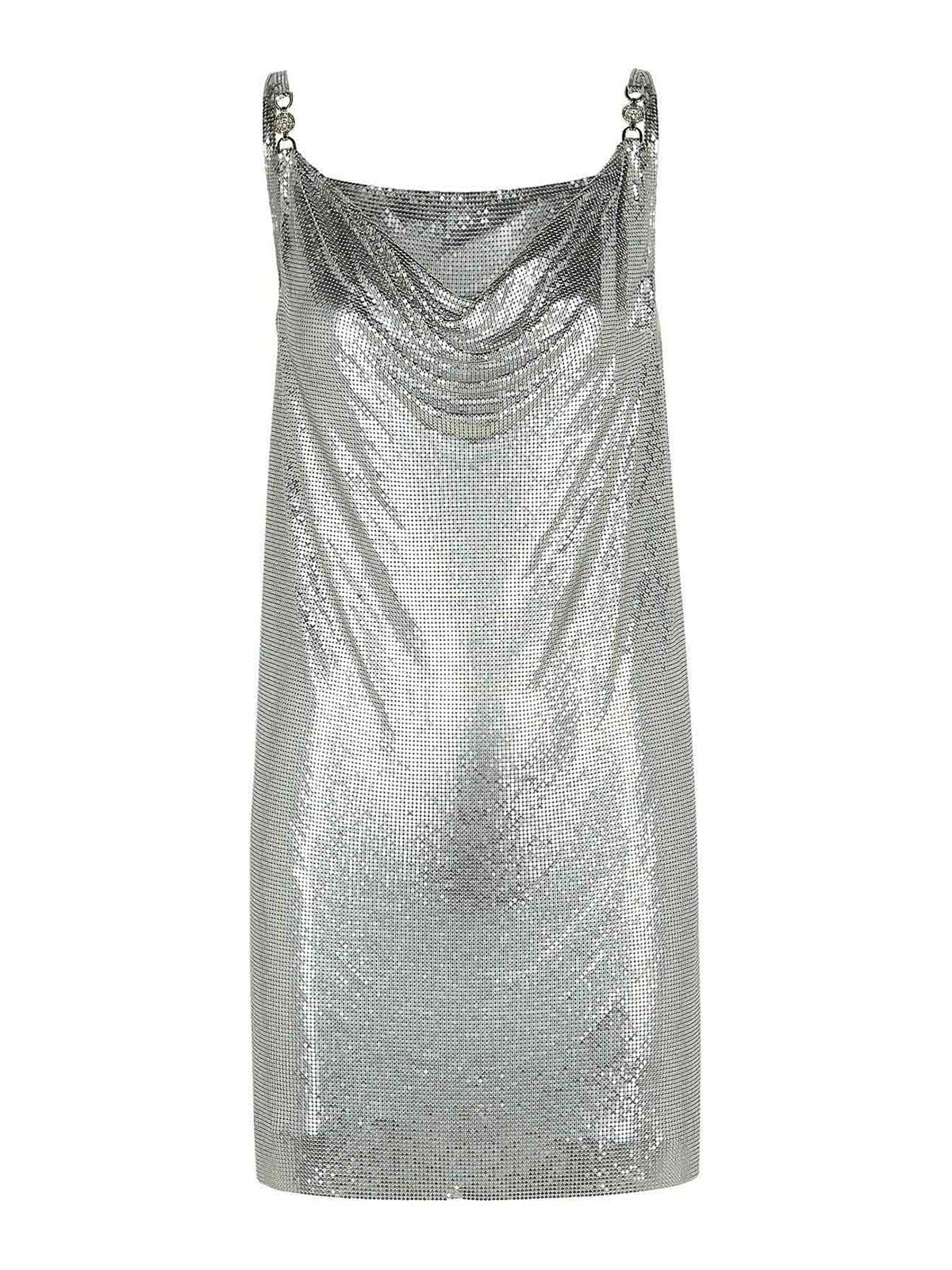 Versace Silver Metal Dress In Silver