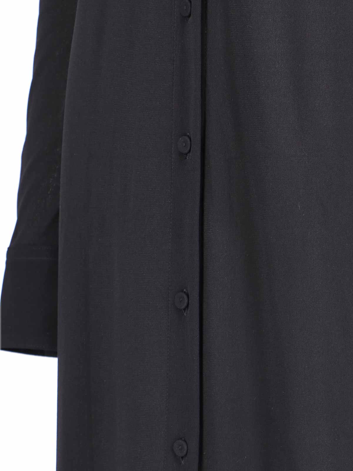 Jil Sander Sheer Fabric Knee Length Dress With Cuffed Sleeves In Black