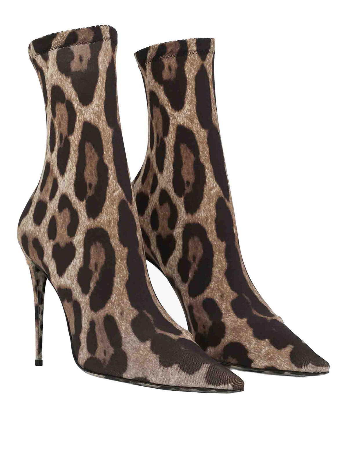 Dolce & Gabbana Kim Dolce&gabbana Leopard-print Stretch Fabric Ankle Boots In Brown