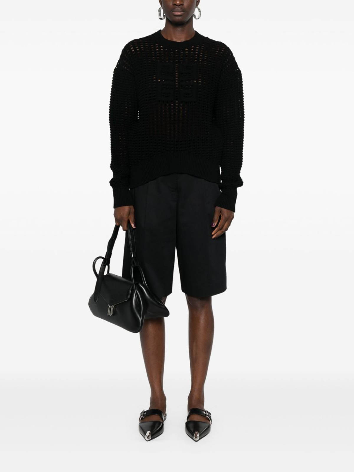 Givenchy 4g Open Knit Crewneck Sweater In White