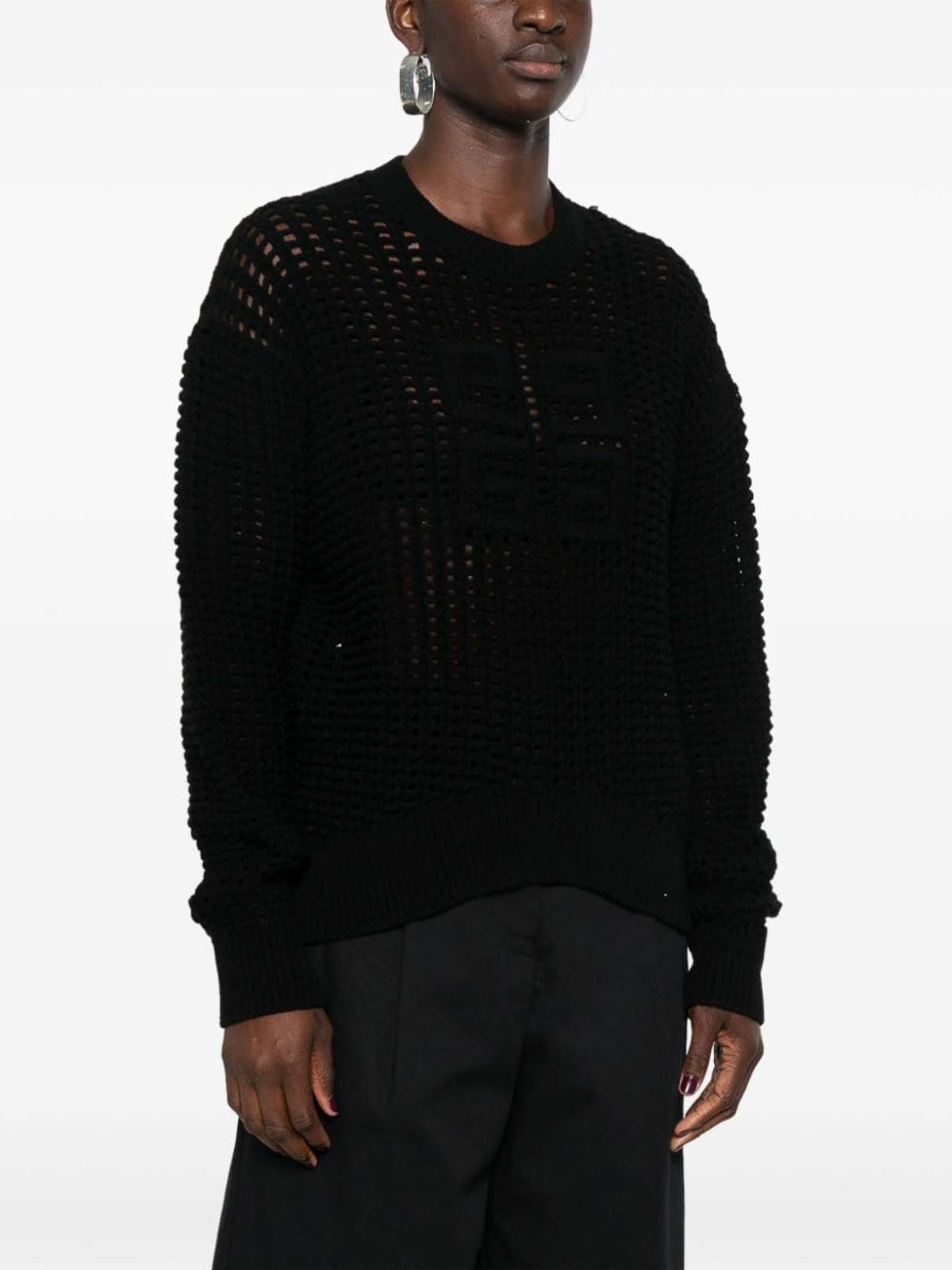 Givenchy 4g Open Knit Crewneck Sweater In Black