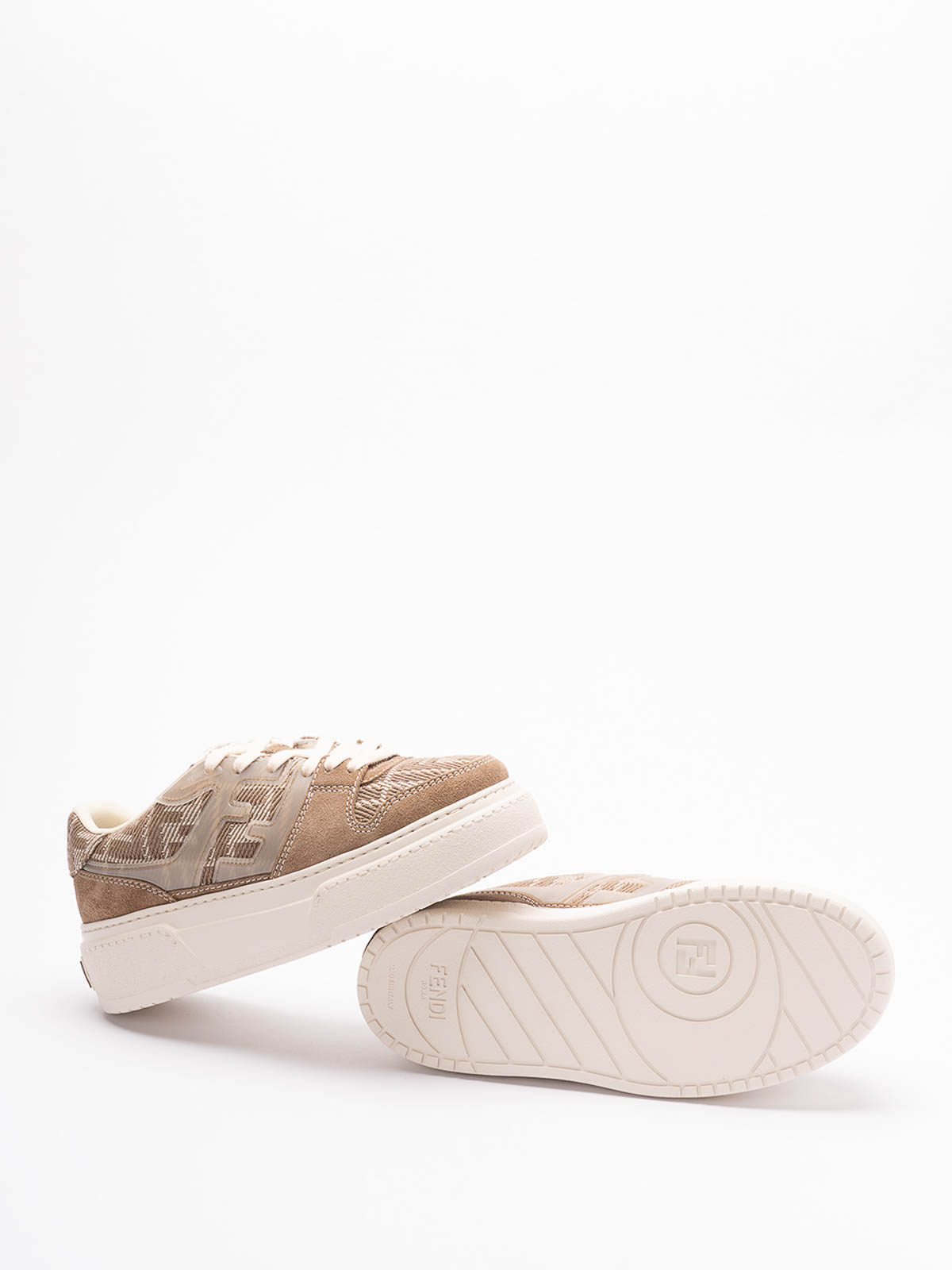 Fendi Match Canvas And Suede Low-top Sneakers In Dark Wash